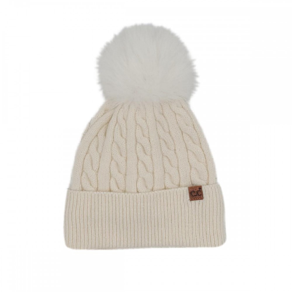C.C HTC0141 Cable Knit Pattern Pom Beanie - 43% Acrylic / 34% Polyester / 22% Nylon / 1% Spandex - One Size Fits Most view 2
