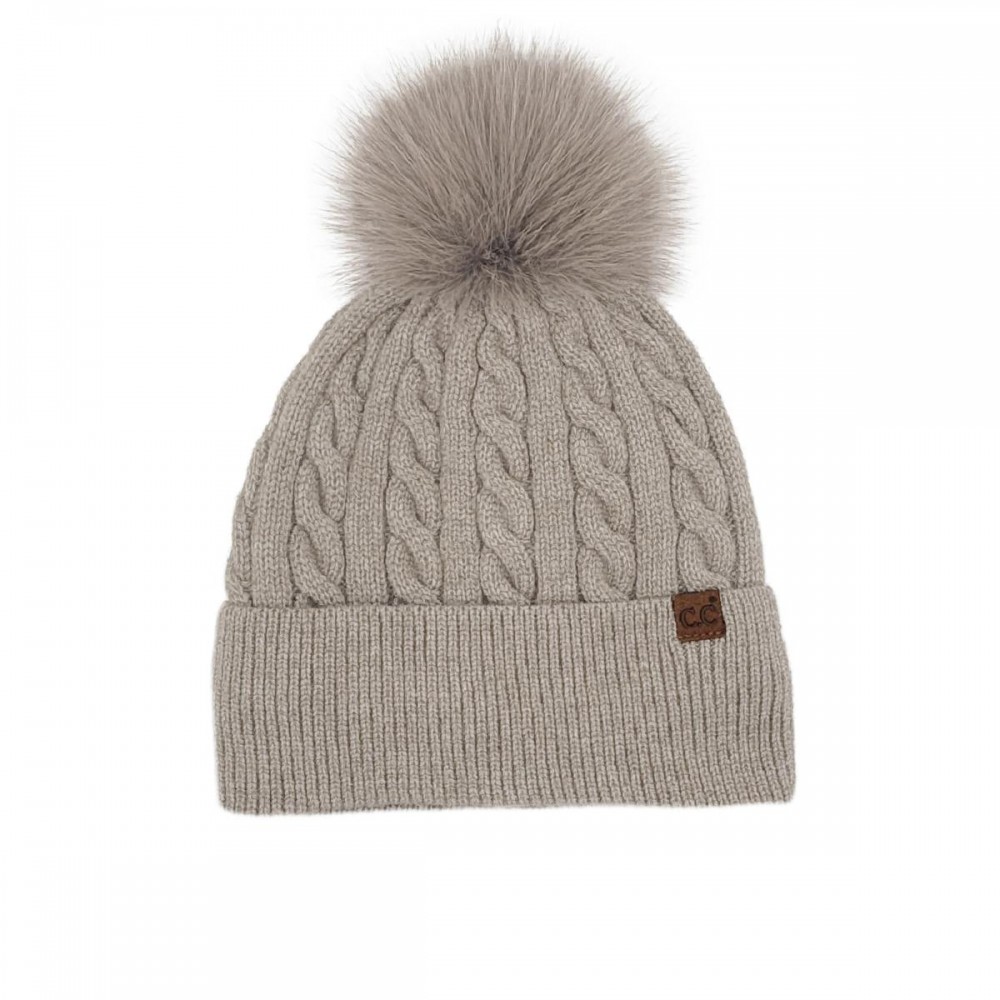 C.C HTC0141 Cable Knit Pattern Pom Beanie - 43% Acrylic / 34% Polyester / 22% Nylon / 1% Spandex - One Size Fits Most view 2