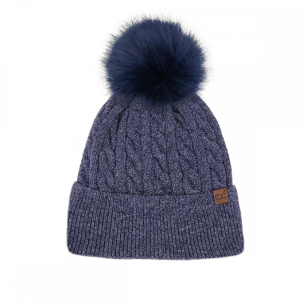 C.C HTC0141 Cable Knit Pattern Pom Beanie - 43% Acrylic / 34% Polyester / 22% Nylon / 1% Spandex - One Size Fits Most view 2