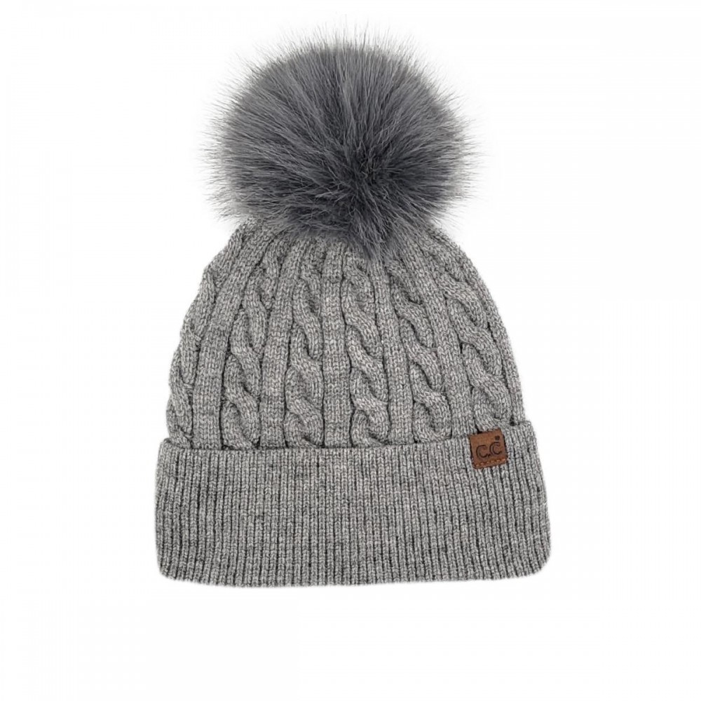 C.C HTC0141 Cable Knit Pattern Pom Beanie - 43% Acrylic / 34% Polyester / 22% Nylon / 1% Spandex - One Size Fits Most view 2