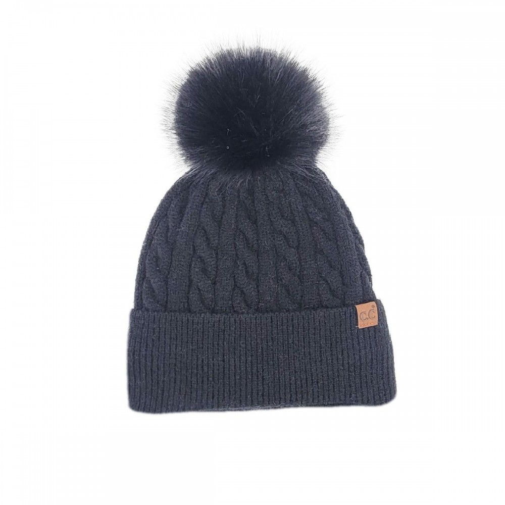 C.C HTC0141 Cable Knit Pattern Pom Beanie - 43% Acrylic / 34% Polyester / 22% Nylon / 1% Spandex - One Size Fits Most view 2