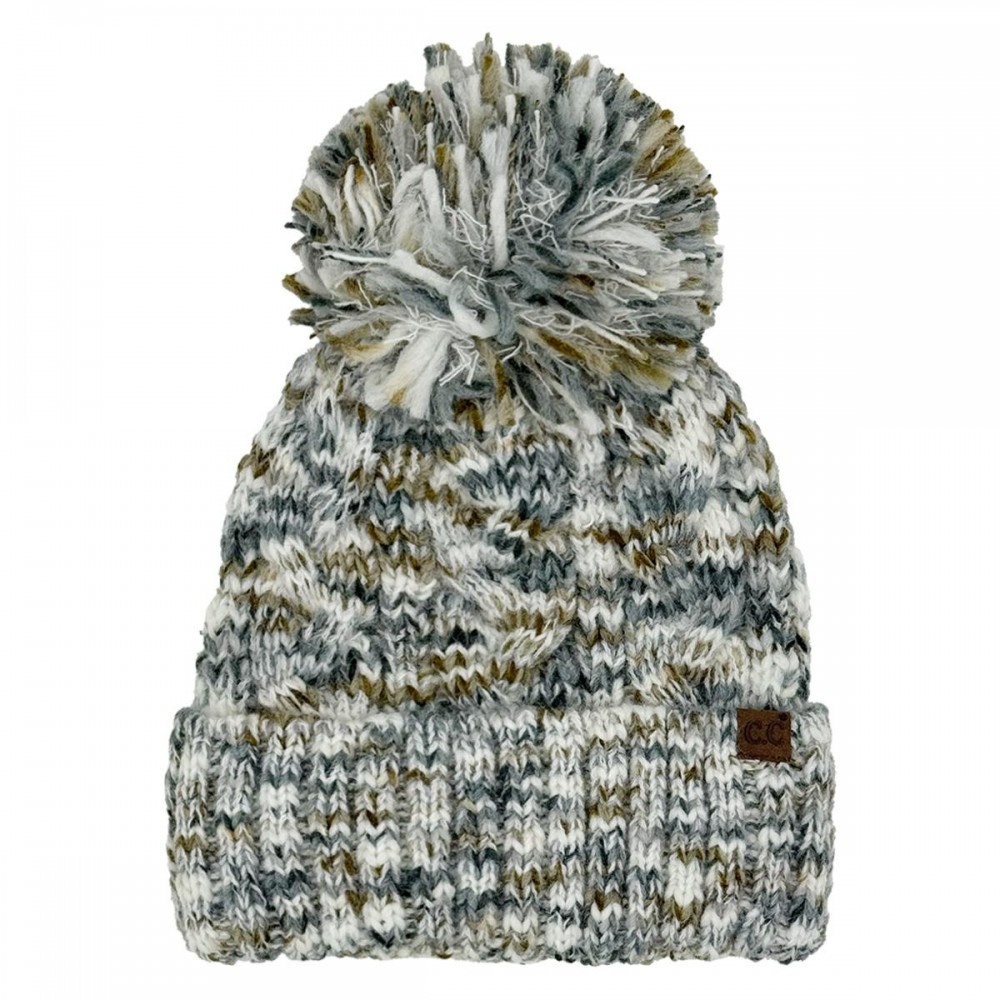 C.C HTE0137 Multi Color Cable Pom Beanie - 65% Recycled Polyester / 20% Acrylic / 10% Nylon / 5% Wool - One Size Fits Most view 2