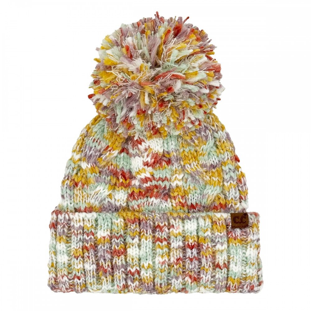 C.C HTE0137 Multi Color Cable Pom Beanie - 65% Recycled Polyester / 20% Acrylic / 10% Nylon / 5% Wool - One Size Fits Most view 2