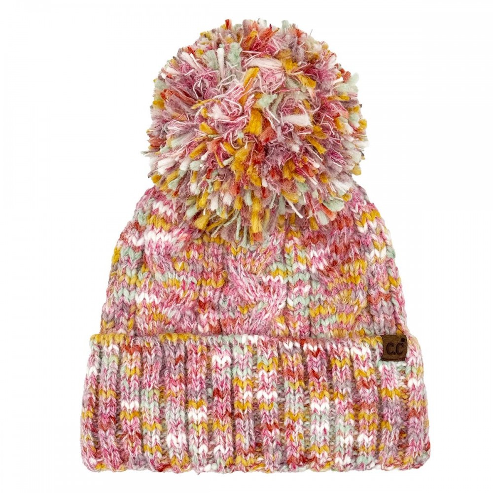 C.C HTE0137 Multi Color Cable Pom Beanie - 65% Recycled Polyester / 20% Acrylic / 10% Nylon / 5% Wool - One Size Fits Most view 2