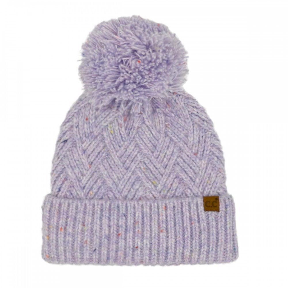 C.C HTE0143 Criss-Cross Pattern Yarn Pom Beanie. - 66% Recycled Polyester / 24%Acrylic / 5% Nylon / 5% Wool - One Size view 2