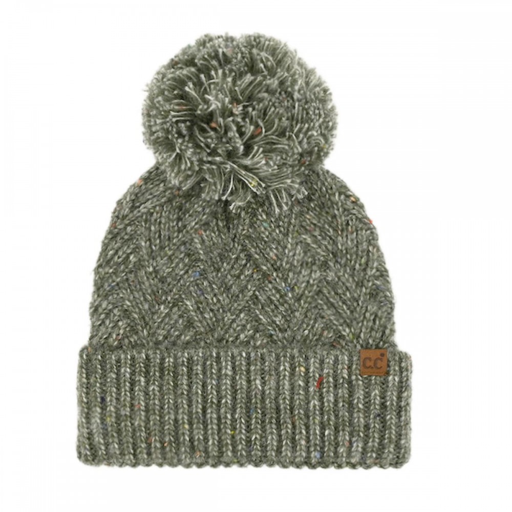 C.C HTE0143 Criss-Cross Pattern Yarn Pom Beanie. - 66% Recycled Polyester / 24%Acrylic / 5% Nylon / 5% Wool - One Size view 2