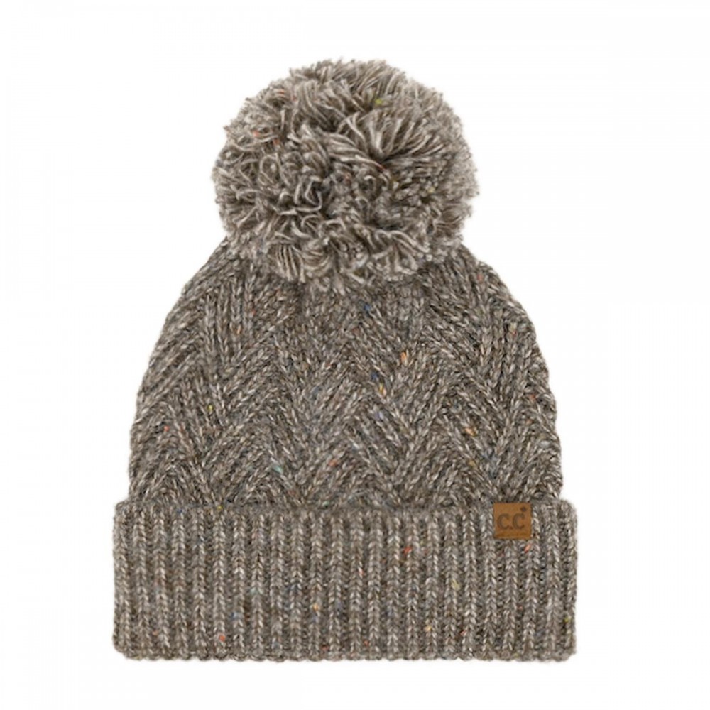C.C HTE0143 Criss-Cross Pattern Yarn Pom Beanie. - 66% Recycled Polyester / 24%Acrylic / 5% Nylon / 5% Wool - One Size view 2