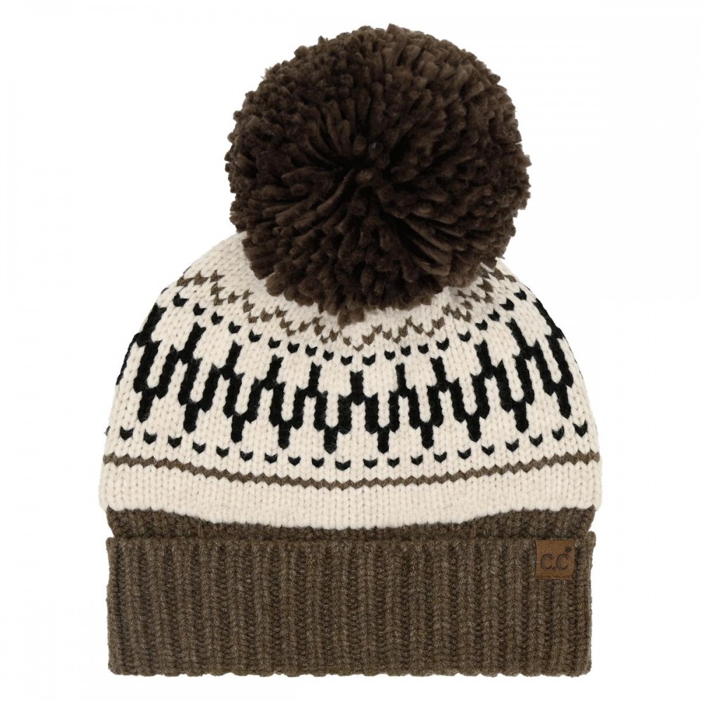 C.C HTE0144 Fair Isle Pattern Yarn Pom Beanie - 47% Rayon / 31% Polyester / 22% Nylon - One Size Fits Most view 2