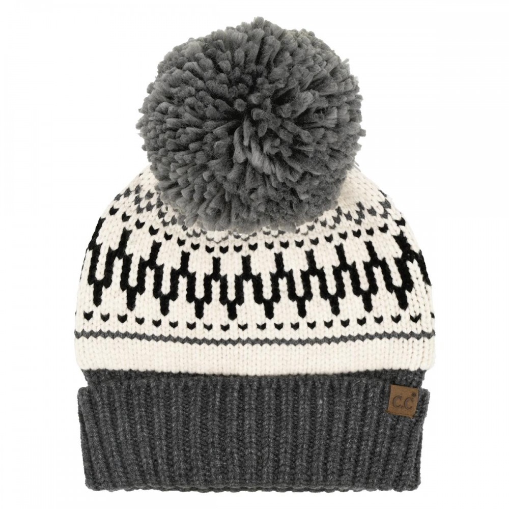 C.C HTE0144 Fair Isle Pattern Yarn Pom Beanie - 47% Rayon / 31% Polyester / 22% Nylon - One Size Fits Most view 2