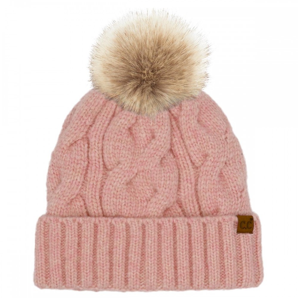 C.C HTE0149POM Cable Cuff Beanie - 50% Recycled Polyester / 33% Polyester / 8% Nylon / 6% Wool / 3% Spandex - Satin Lining Inside - One Size Fits Most view 2