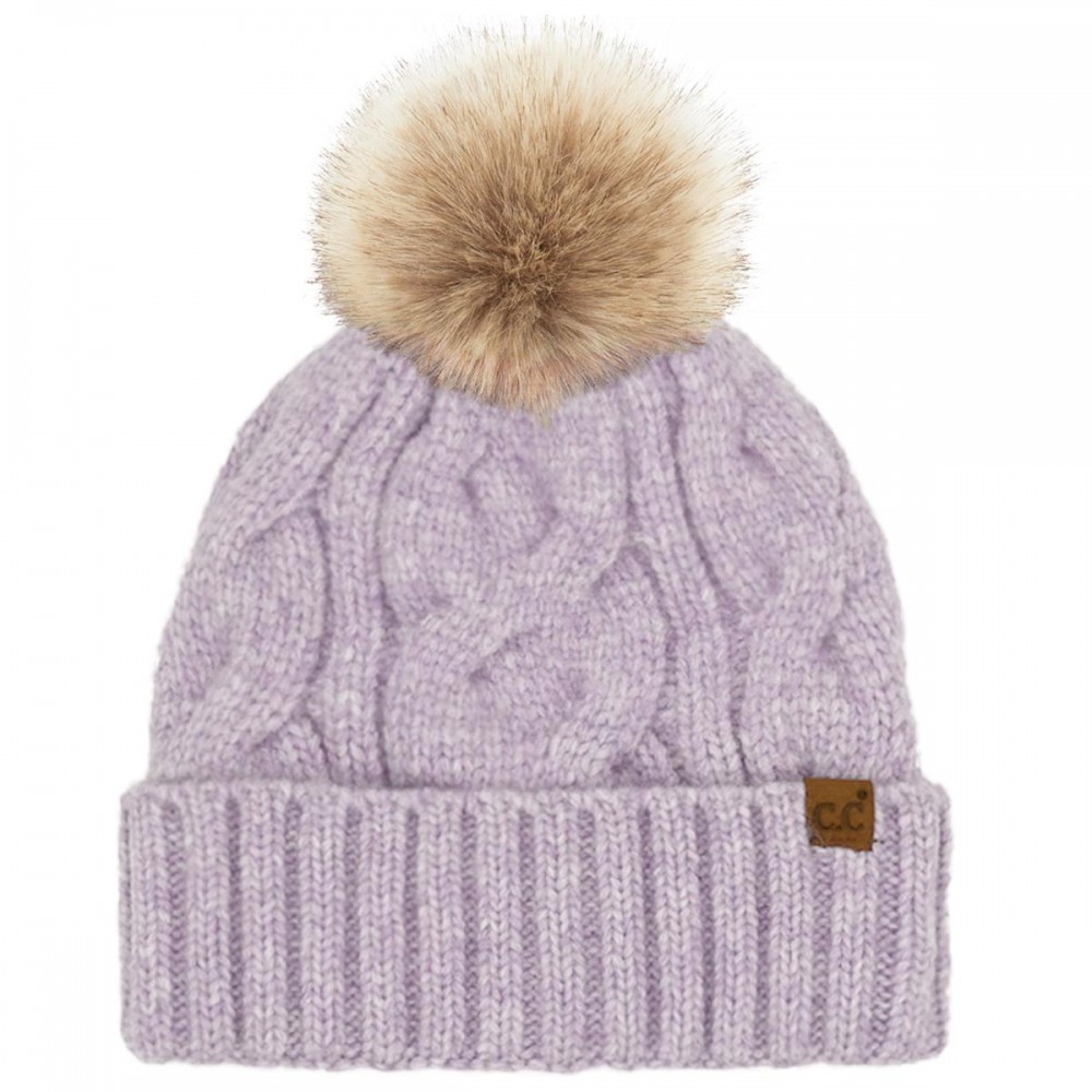 C.C HTE0149POM Cable Cuff Beanie - 50% Recycled Polyester / 33% Polyester / 8% Nylon / 6% Wool / 3% Spandex - Satin Lining Inside - One Size Fits Most view 2