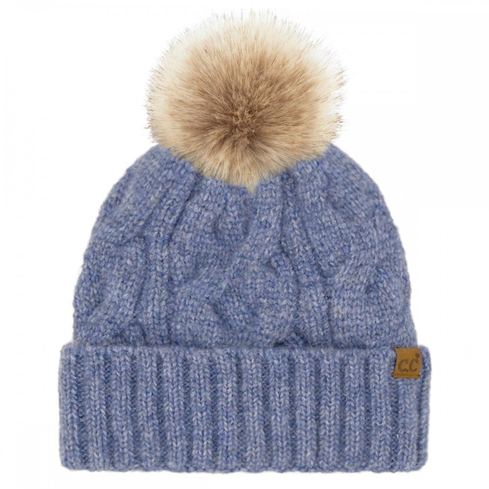 C.C HTE0149POM Cable Cuff Beanie - 50% Recycled Polyester / 33% Polyester / 8% Nylon / 6% Wool / 3% Spandex - Satin Lining Inside - One Size Fits Most view 2