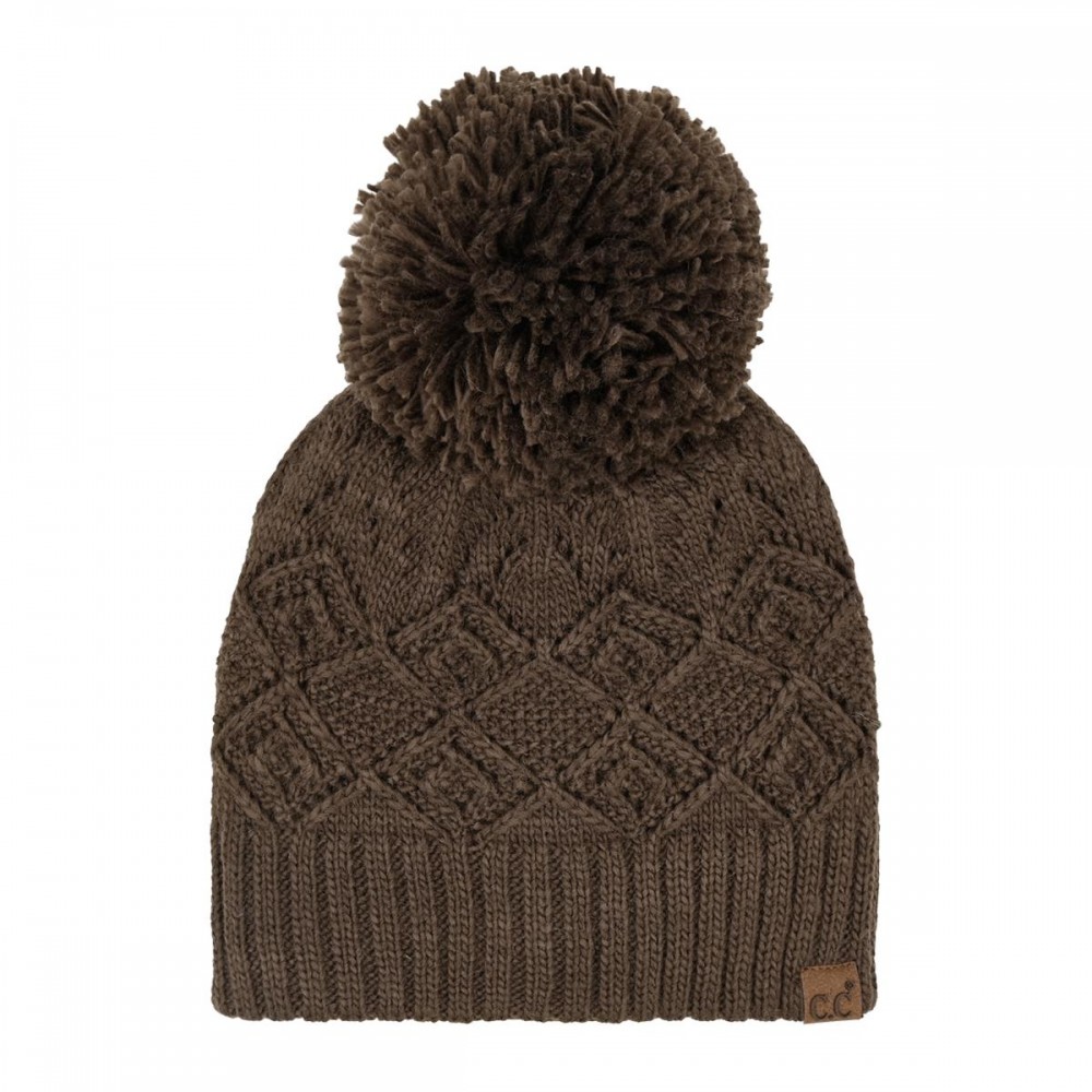 C.C HTE0157 Diamond Lace Pattern Yarn Pom Beanie - 100% Acrylic Iceland Wool - One Size Fits Most view 2