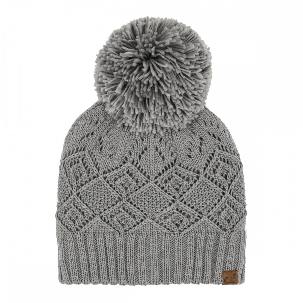 C.C HTE0157 Diamond Lace Pattern Yarn Pom Beanie - 100% Acrylic Iceland Wool - One Size Fits Most view 2