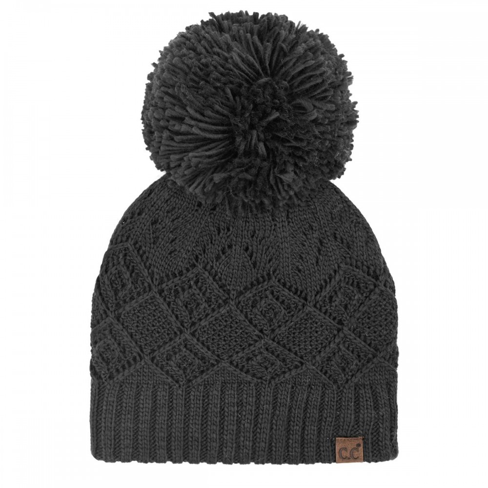C.C HTE0157 Diamond Lace Pattern Yarn Pom Beanie - 100% Acrylic Iceland Wool - One Size Fits Most view 2