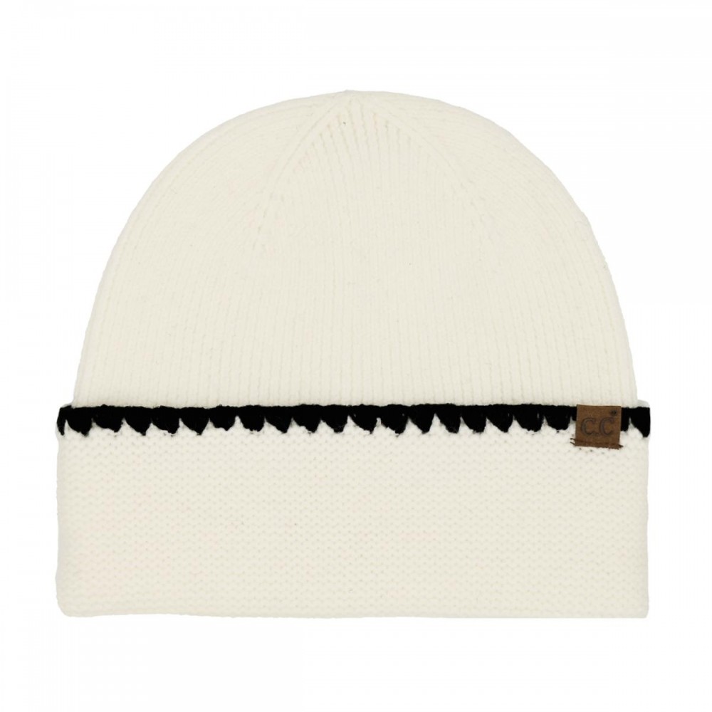 C.C HTE0174 Stitch Cuff Beanie - 47% Rayon / 31% Polyester / 22% Nylon - One Size Fits Most view 2