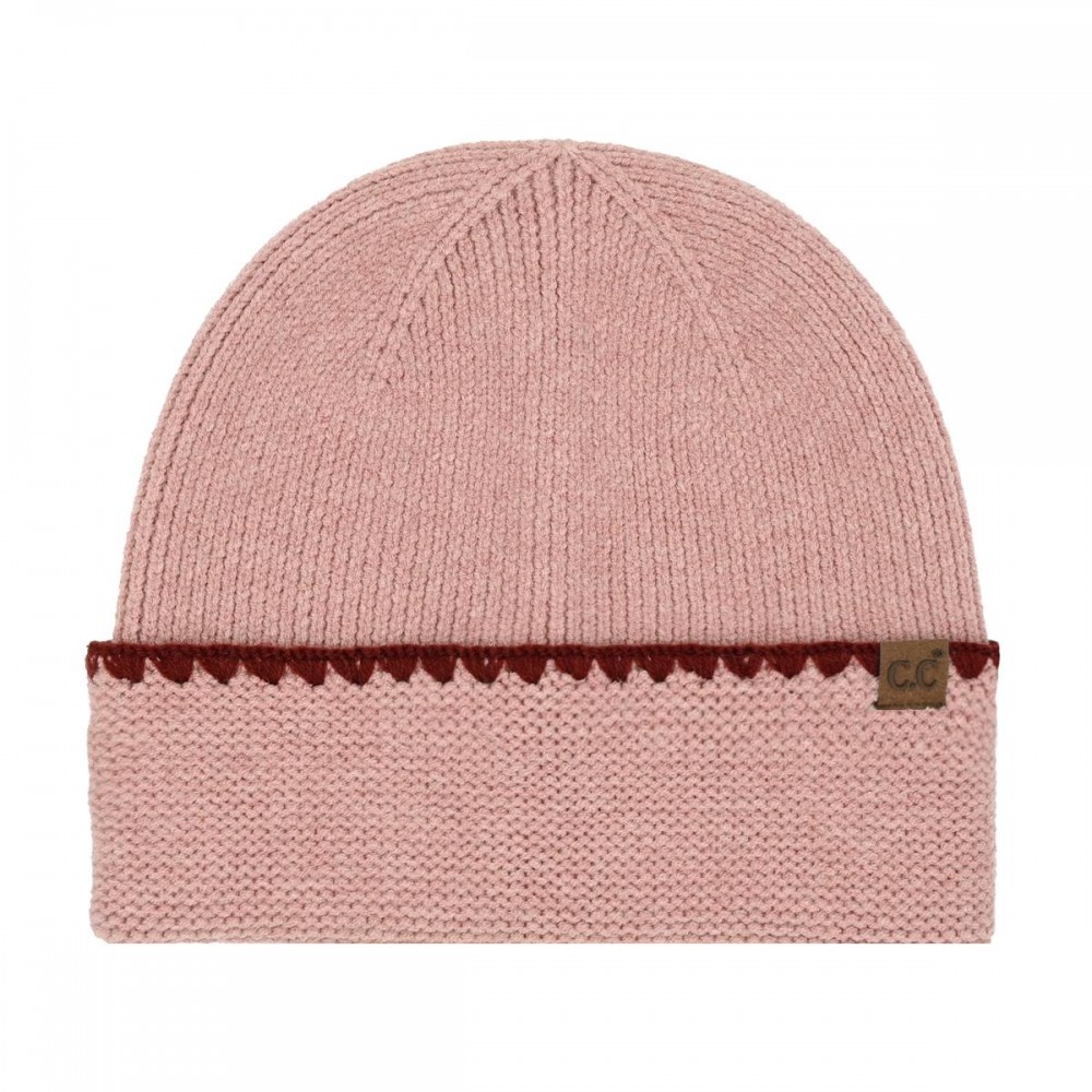 C.C HTE0174 Stitch Cuff Beanie - 47% Rayon / 31% Polyester / 22% Nylon - One Size Fits Most view 2