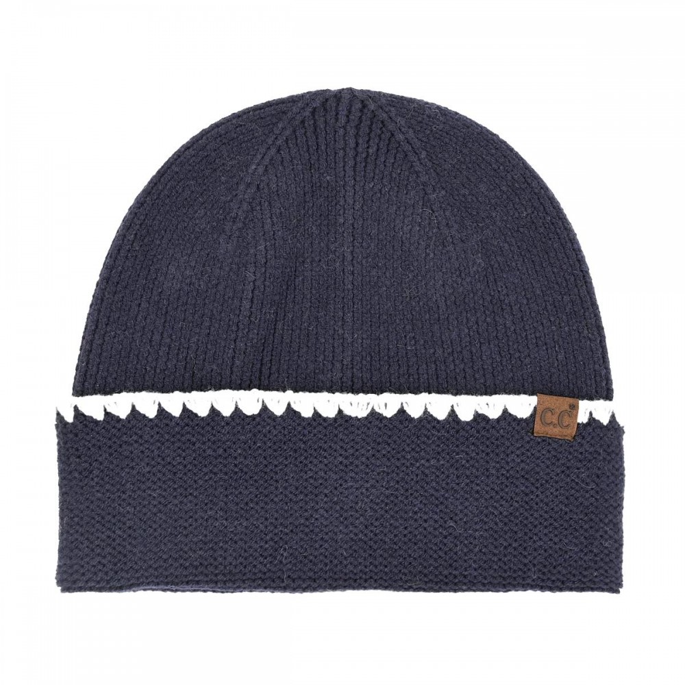 C.C HTE0174 Stitch Cuff Beanie - 47% Rayon / 31% Polyester / 22% Nylon - One Size Fits Most view 2