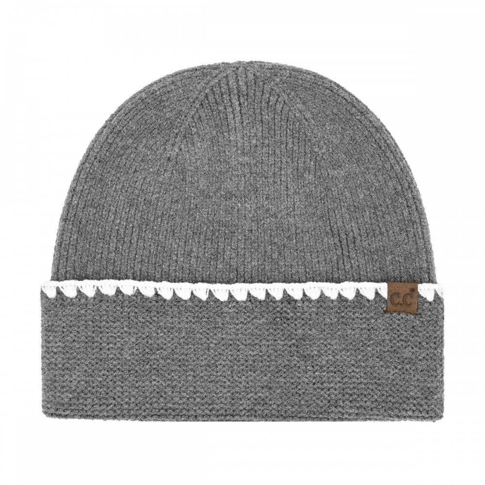 C.C HTE0174 Stitch Cuff Beanie - 47% Rayon / 31% Polyester / 22% Nylon - One Size Fits Most view 2
