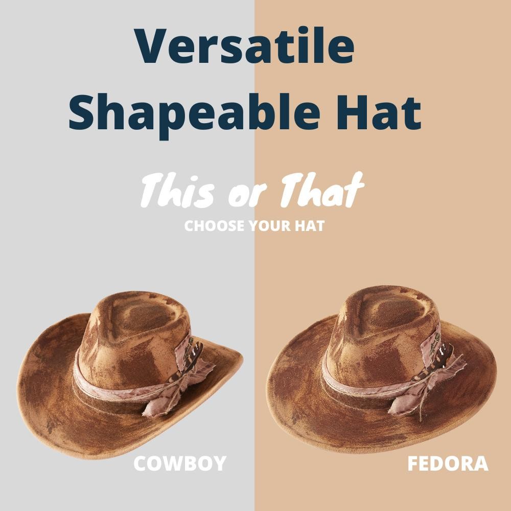 Rustic Cowgirl & Fedora Hat With Feather & Distressed Fabric Band - Versatile & Shapeable - One Size - 100% Polyester view 4