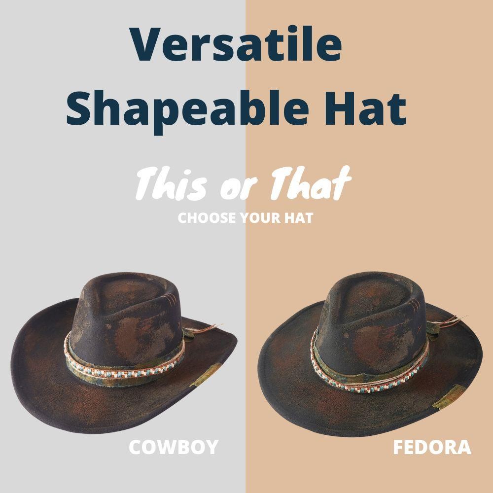 Rustic Cowgirl & Fedora Hat With Distressed Fabric & Beaded Band - Versatile & Shapeable - One Size - 100% Polyester view 4