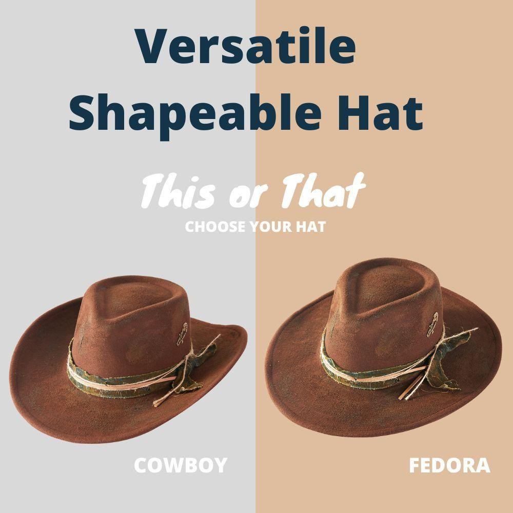 Rustic Cowgirl & Fedora Hat With Distressed Fabric & Braided Suede Band - Versatile & Shapeable - One Size - 100% Polyester view 4