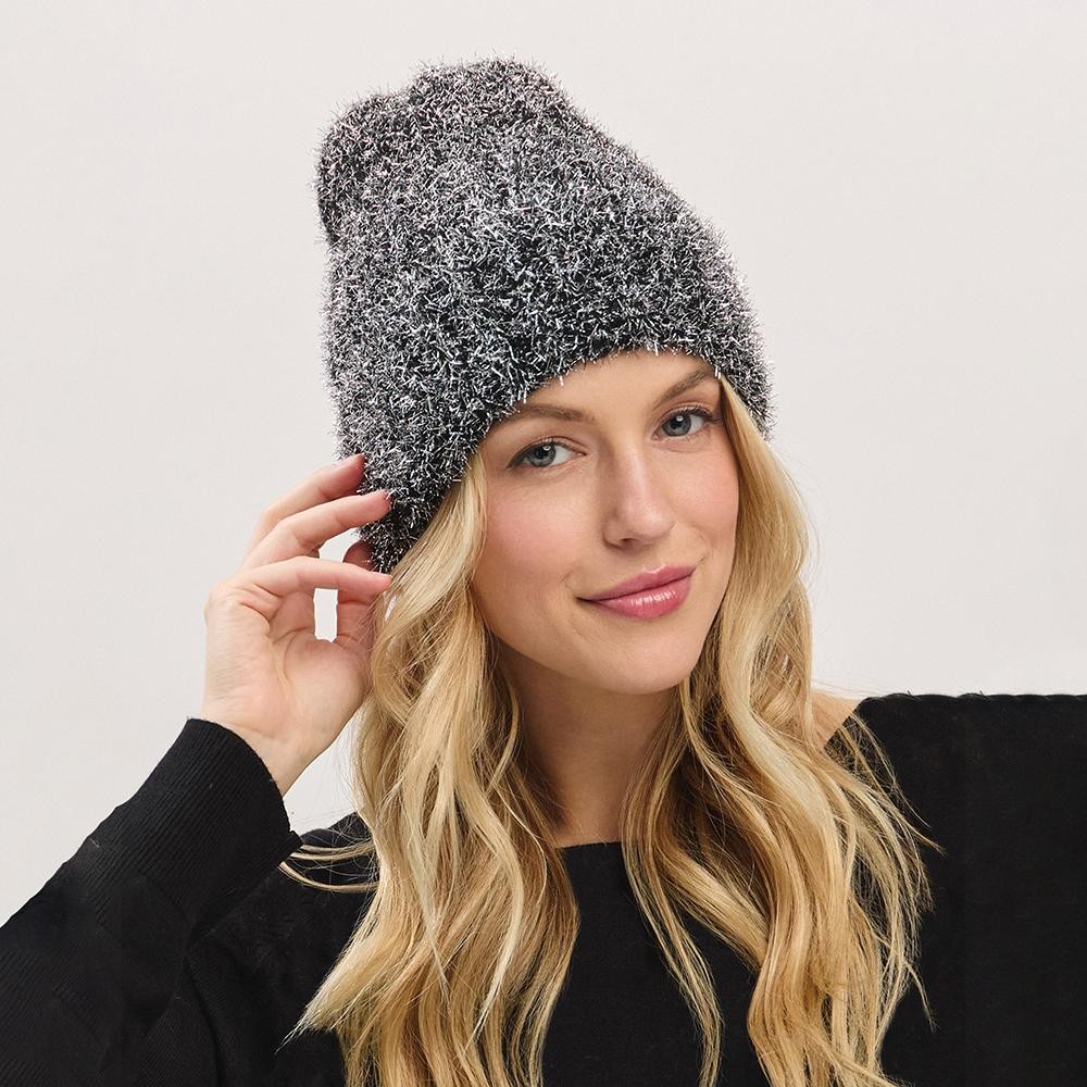Knit Tinsel Cuff Beanie - 50% Acrylic / 40% Polyester / 10% Spandex - One Size Fits Most view 2