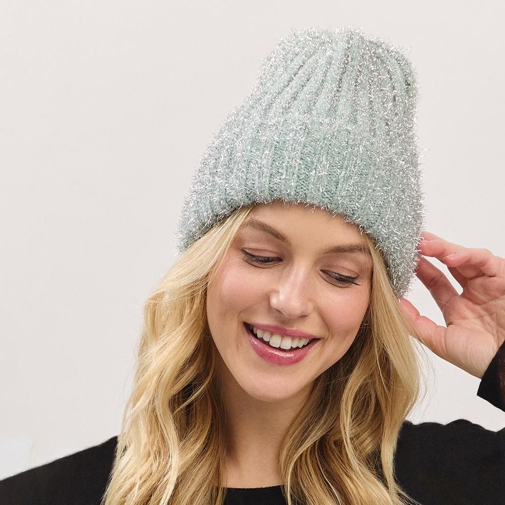 Knit Tinsel Cuff Beanie - 50% Acrylic / 40% Polyester / 10% Spandex - One Size Fits Most view 2