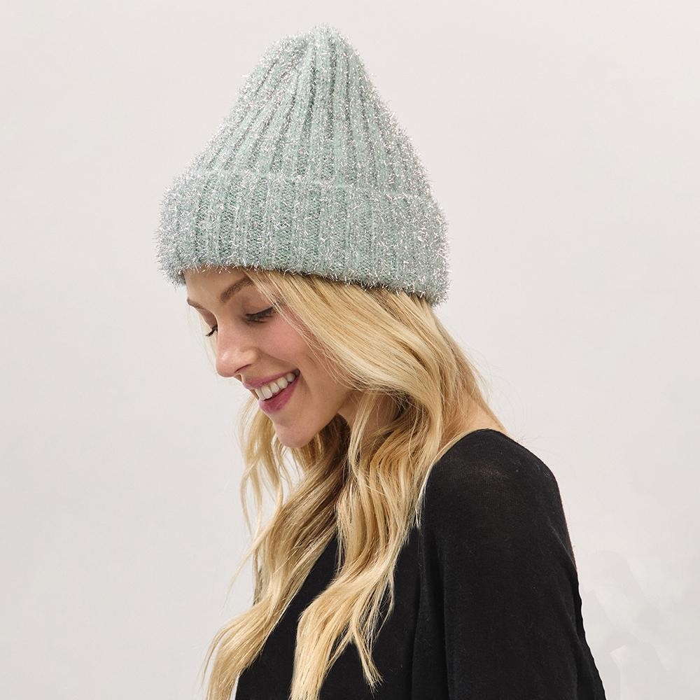 Knit Tinsel Cuff Beanie - 50% Acrylic / 40% Polyester / 10% Spandex - One Size Fits Most view 4