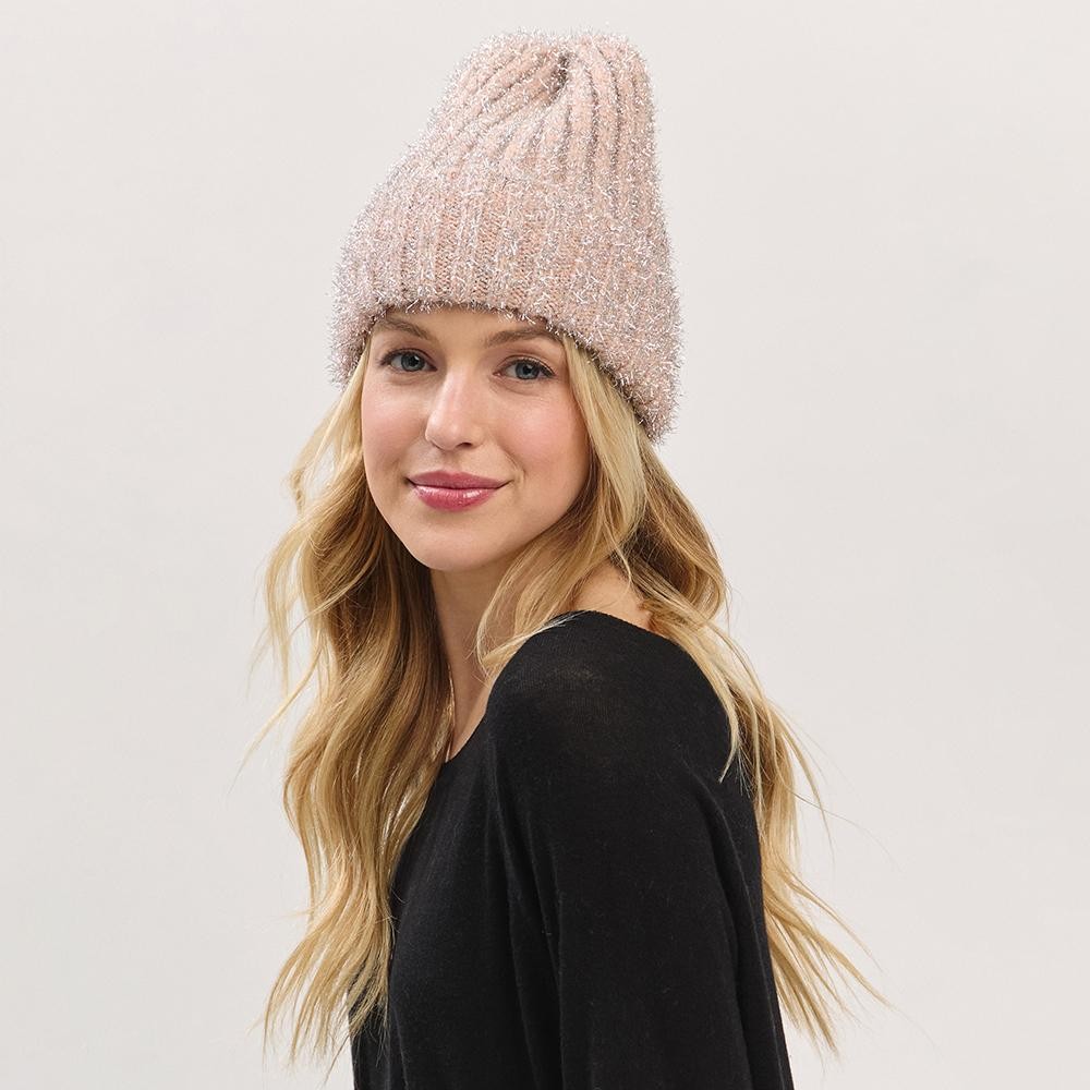 Knit Tinsel Cuff Beanie - 50% Acrylic / 40% Polyester / 10% Spandex - One Size Fits Most view 2