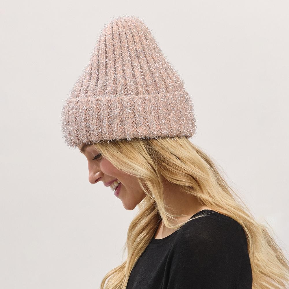 Knit Tinsel Cuff Beanie - 50% Acrylic / 40% Polyester / 10% Spandex - One Size Fits Most view 4