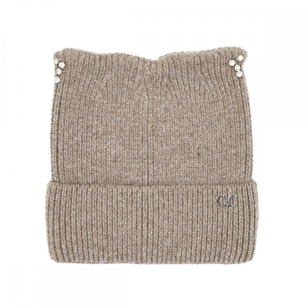 C.C HTC0140 Cable Knit & Tinsel Beanie With Rhinestone Cat Ear Detail - 60% Nylon / 30% Viscose / 10% Angora - One Size Fits Most view 2