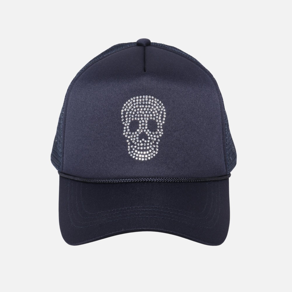 Rhinestone Skeleton Face Trucker Hat - One Size Fits Most - Snap Back Closure - 100% Polyester view 2
