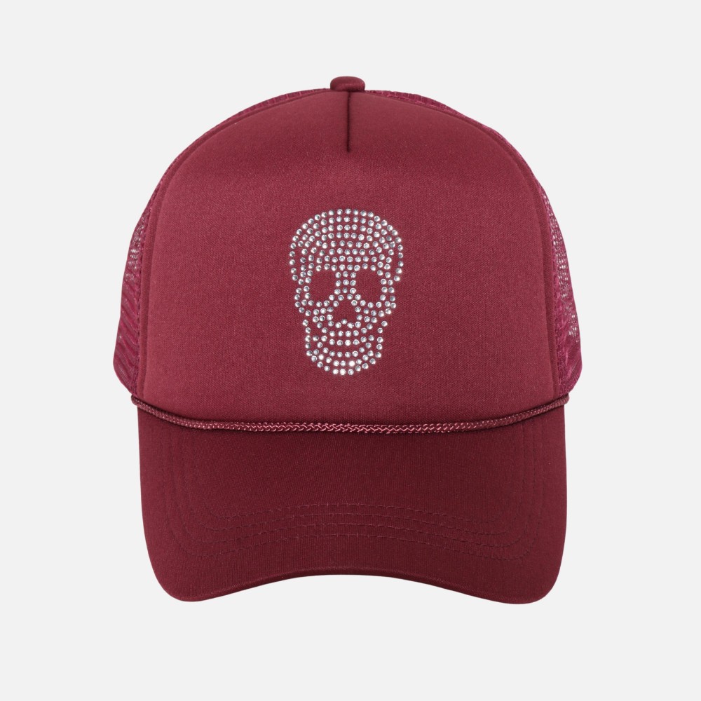 Rhinestone Skeleton Face Trucker Hat - One Size Fits Most - Snap Back Closure - 100% Polyester view 2