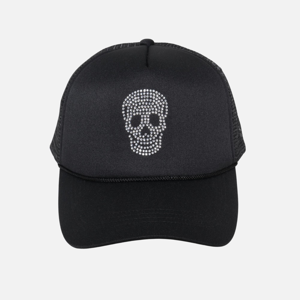 Rhinestone Skeleton Face Trucker Hat - One Size Fits Most - Snap Back Closure - 100% Polyester view 2