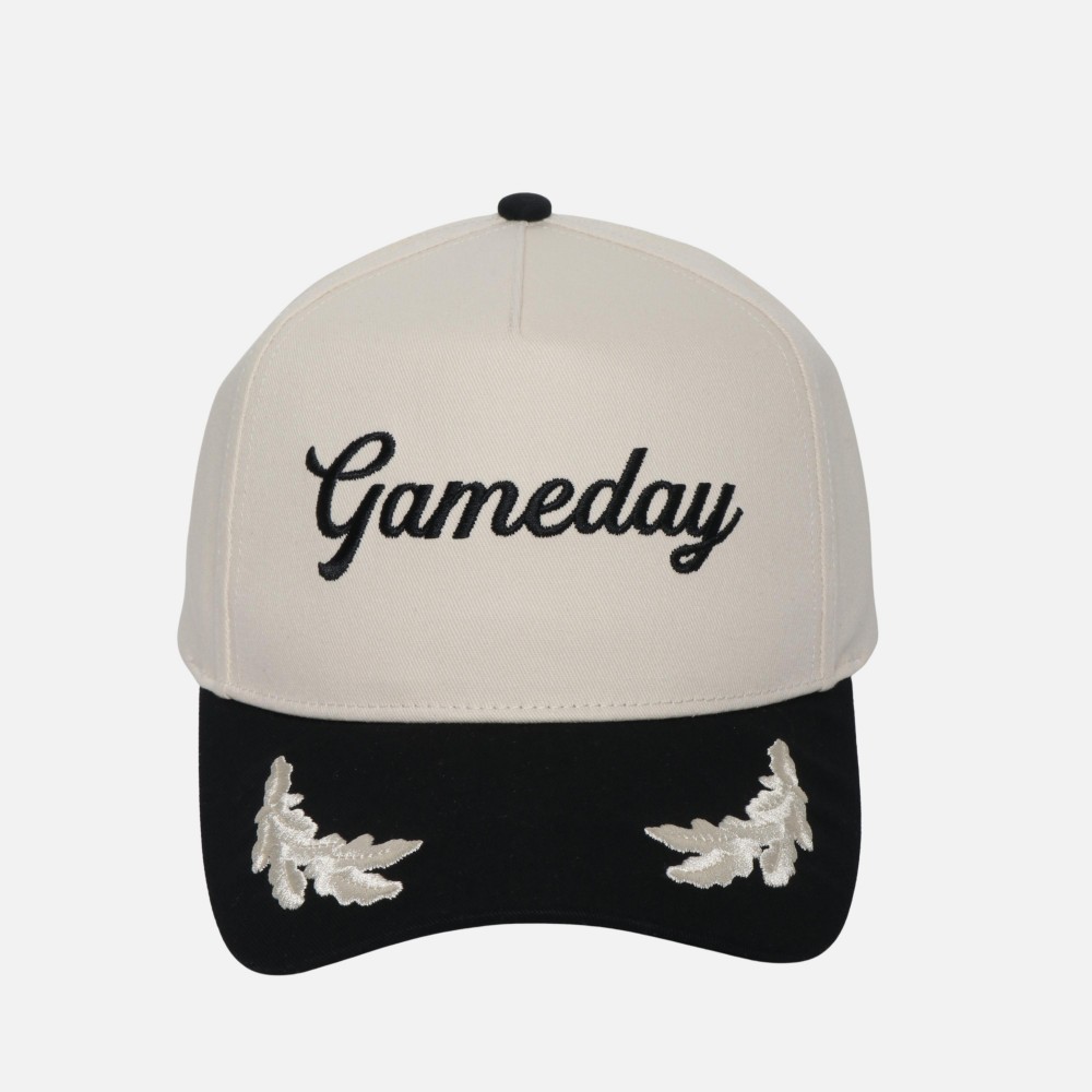 Embroidered Game Day Two Tone Baseball Cap With Leaf Details On Bill - One Size Fits Most - Snap Back Closure - 100% Cotton view 2