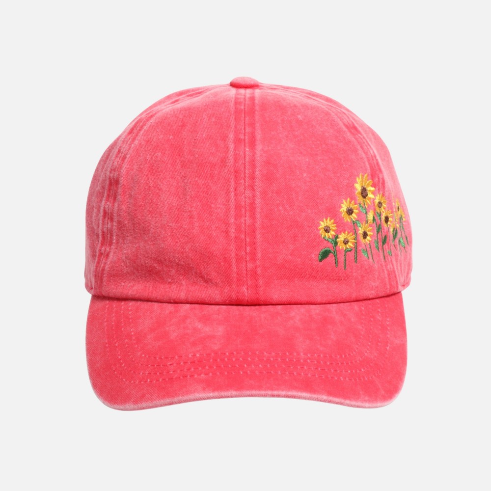Side Embroidered Sunflowers Baseball Cap - One Size Fits Most - Buckle Adjustable - 100% Cotton view 2