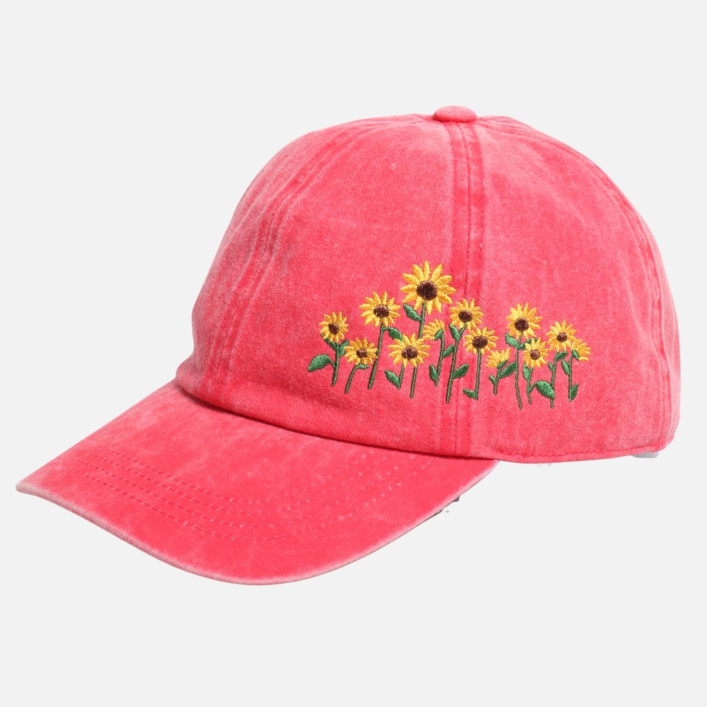 Side Embroidered Sunflowers Baseball Cap - One Size Fits Most - Buckle Adjustable - 100% Cotton view 4