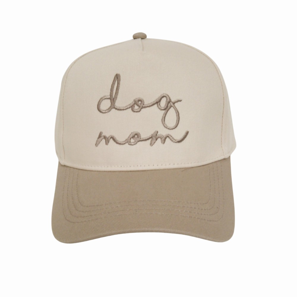 "dog mom" Embroidered Two Tone Baseball Cap - One Size Fits Most - Snap Back Closure - 100% Cotton view 2
