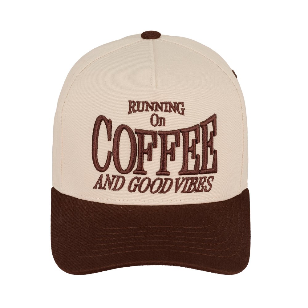 TCM0046 "Running On Coffee And Good Vibes" Embroidered Two Tone Baseball Cap - One Size Fits Most - Snap Back Closure - 100% Cotton view 2