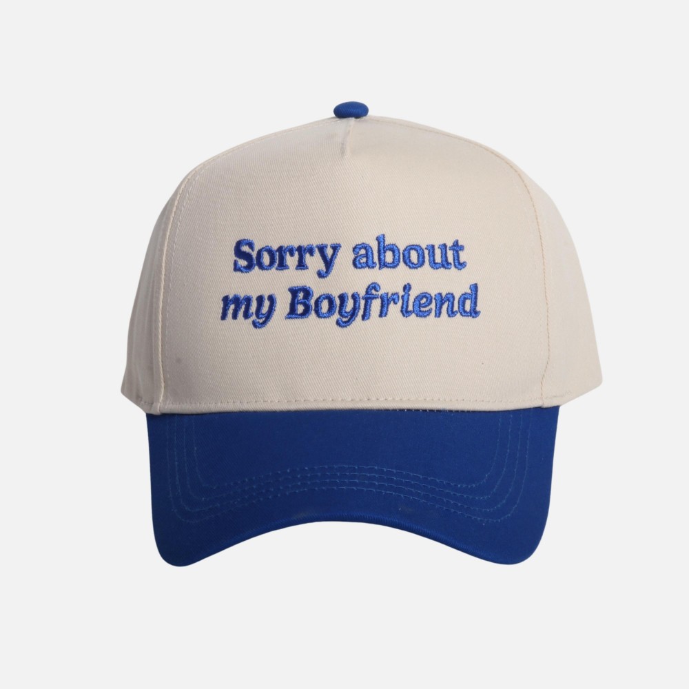 "Sorry about my Boyfriend" Embroidered Two Tone Baseball Cap - One Size Fits Most - Snap Back Closure - 100% Cotton view 2