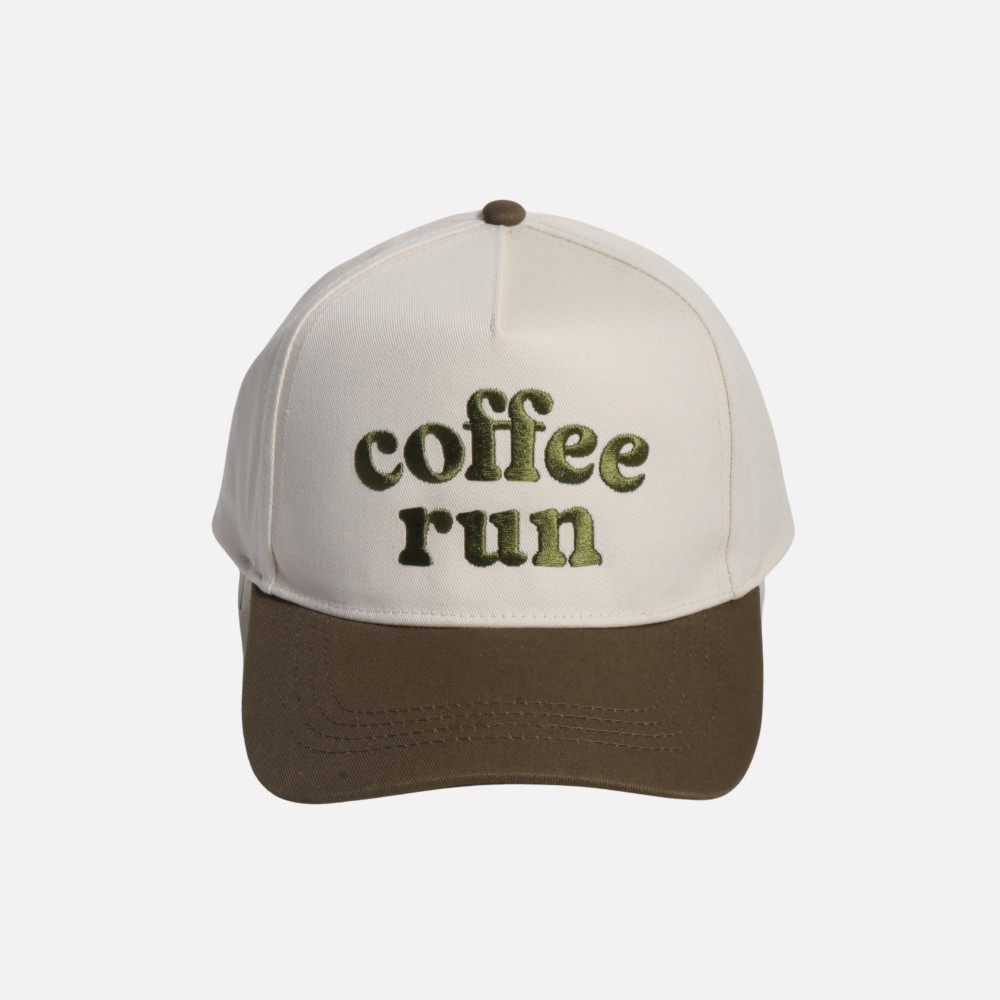 "coffee run" Embroidered Two Tone Baseball Cap - One Size Fits Most - Snap Back Closure - 100% Cotton view 2