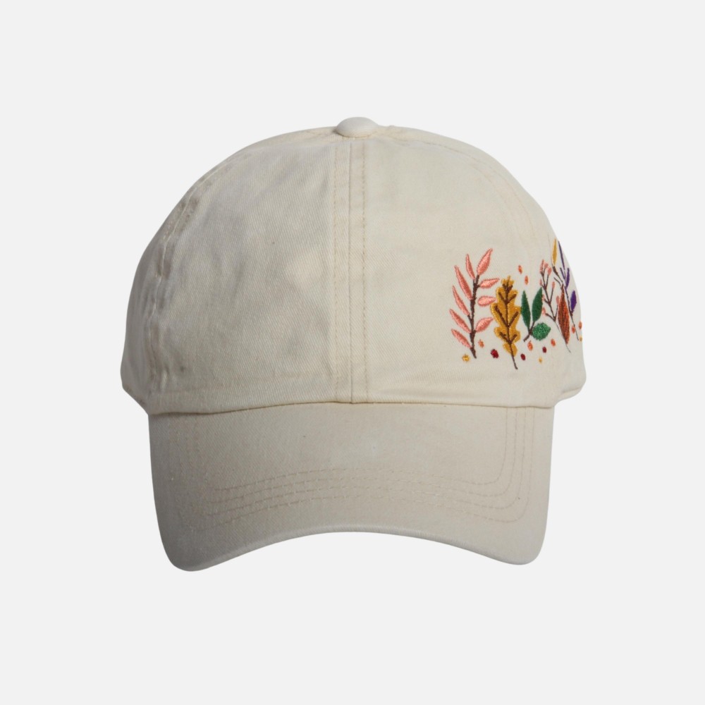 Side Embroidered Fall Leaves Baseball Cap - One Size Fits Most - Slide Buckle Adjustment - 100% Cotton view 2