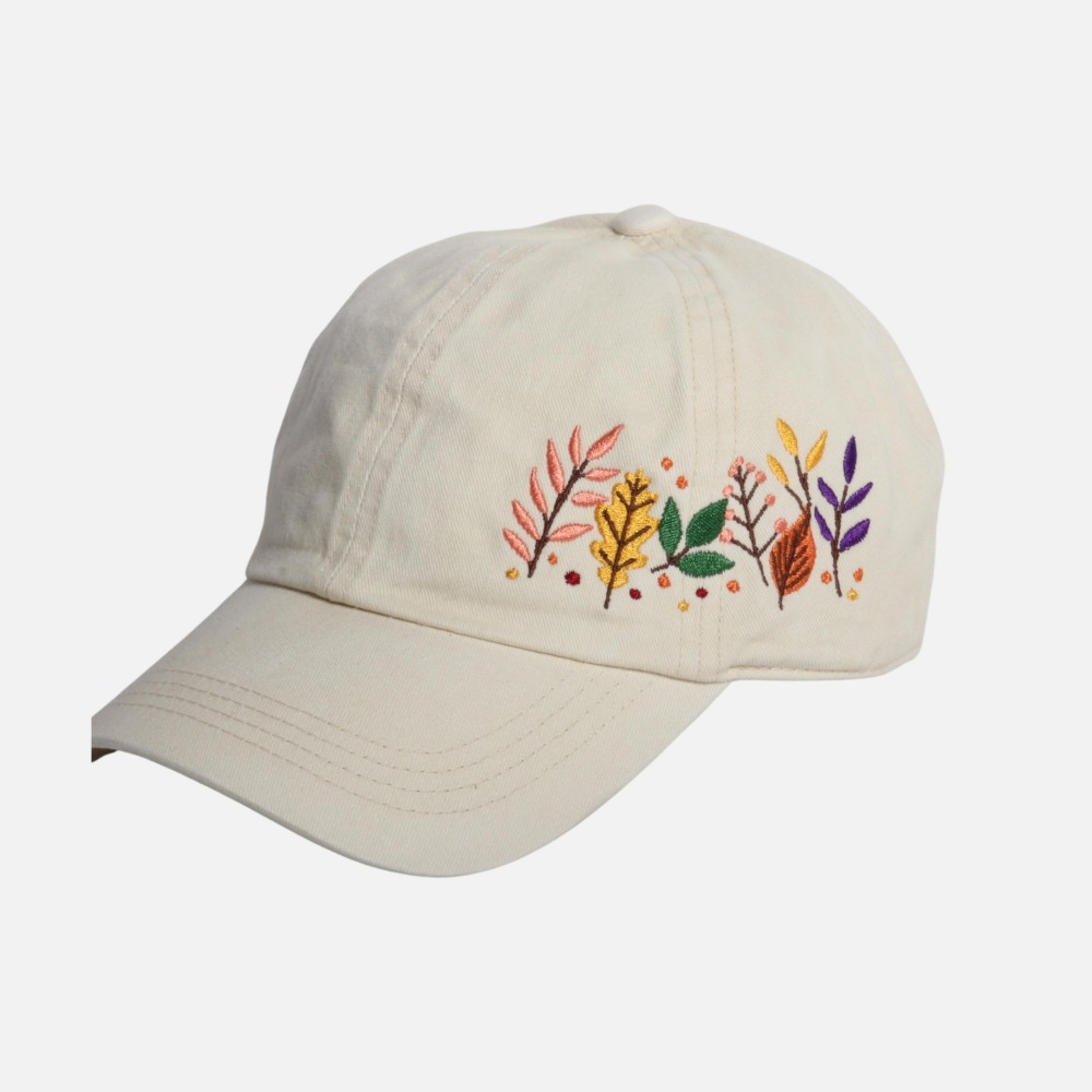 Side Embroidered Fall Leaves Baseball Cap - One Size Fits Most - Slide Buckle Adjustment - 100% Cotton view 4