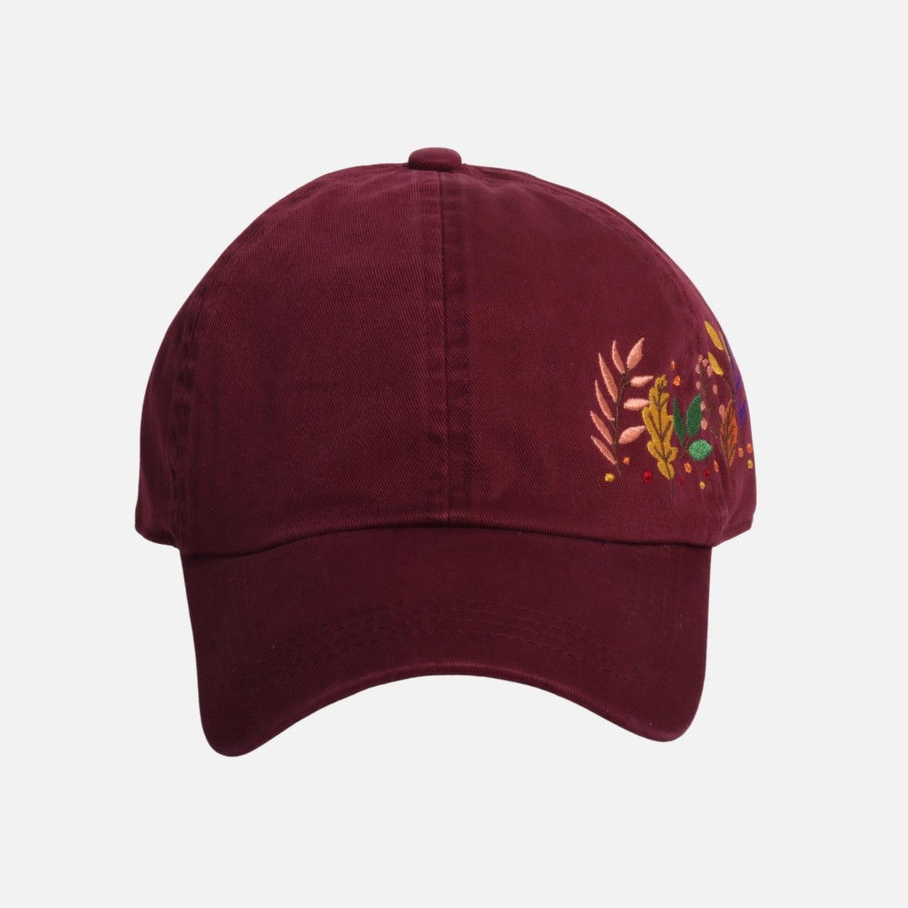 Side Embroidered Fall Leaves Baseball Cap - One Size Fits Most - Slide Buckle Adjustment - 100% Cotton view 2