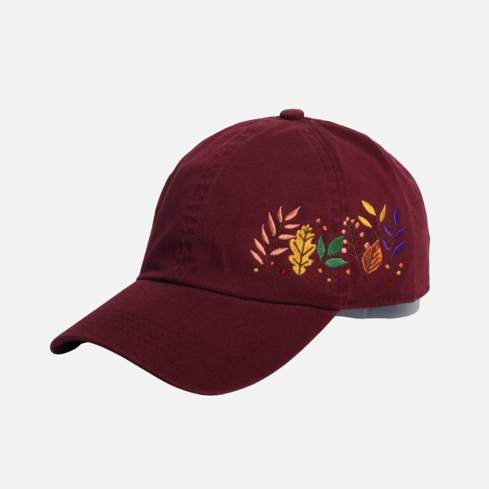 Side Embroidered Fall Leaves Baseball Cap - One Size Fits Most - Slide Buckle Adjustment - 100% Cotton view 4