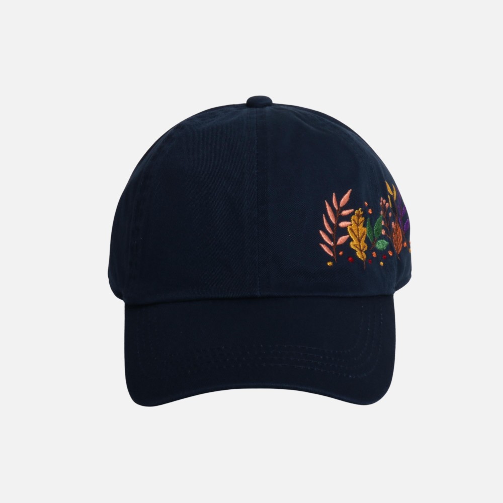 Side Embroidered Fall Leaves Baseball Cap - One Size Fits Most - Slide Buckle Adjustment - 100% Cotton view 2