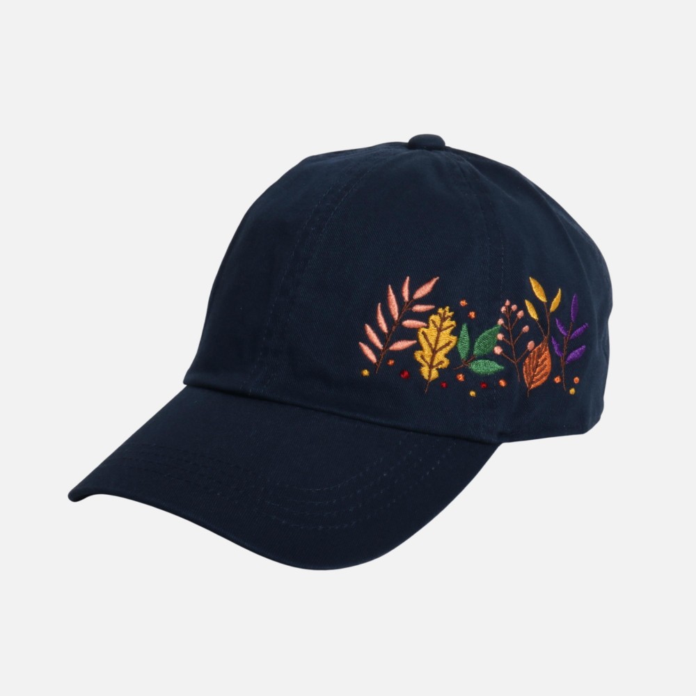 Side Embroidered Fall Leaves Baseball Cap - One Size Fits Most - Slide Buckle Adjustment - 100% Cotton view 4