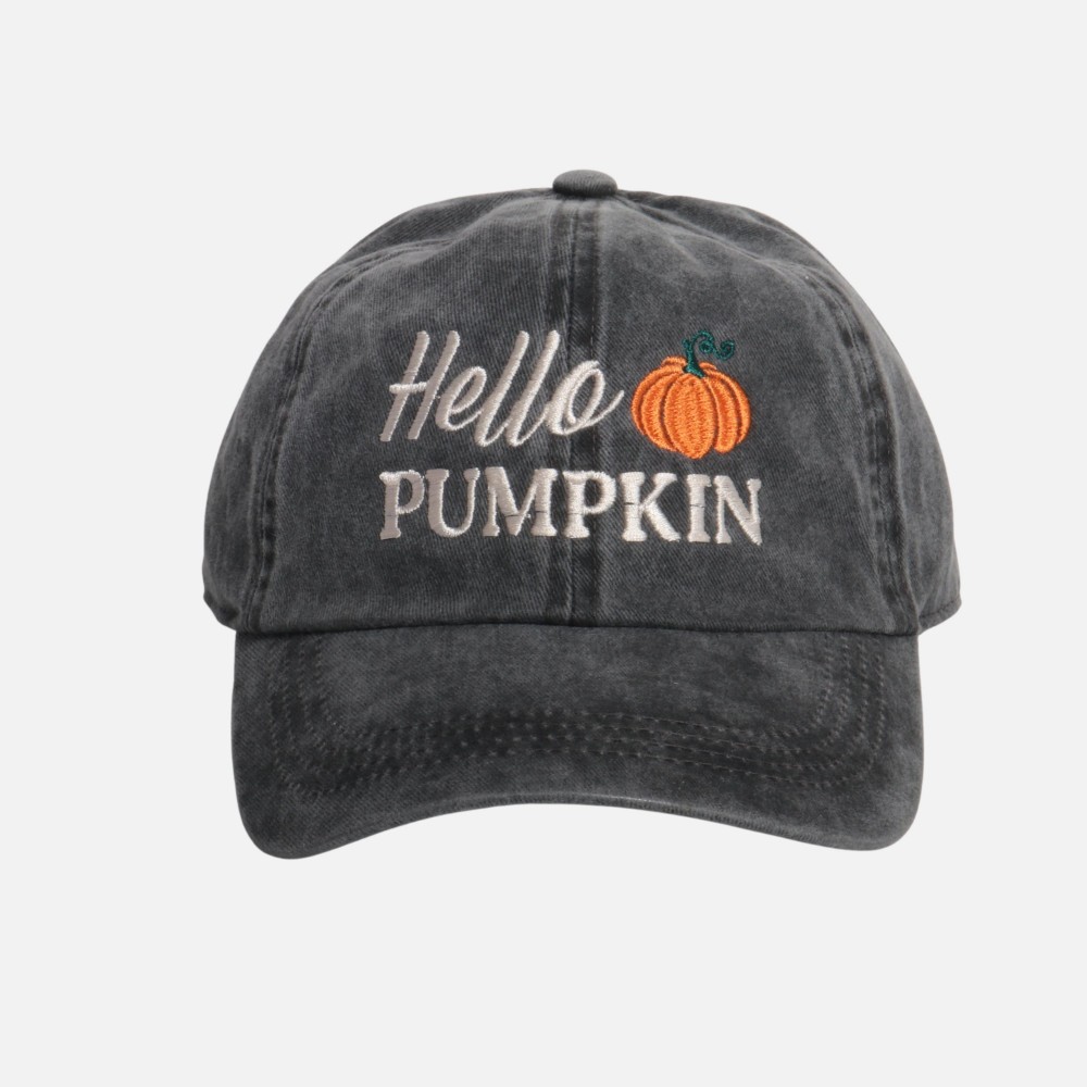 "Hello PUMPKIN" Embroidered Baseball Cap - One Size Fits Most - Slide Buckle Adjustment - 100% Cotton view 2