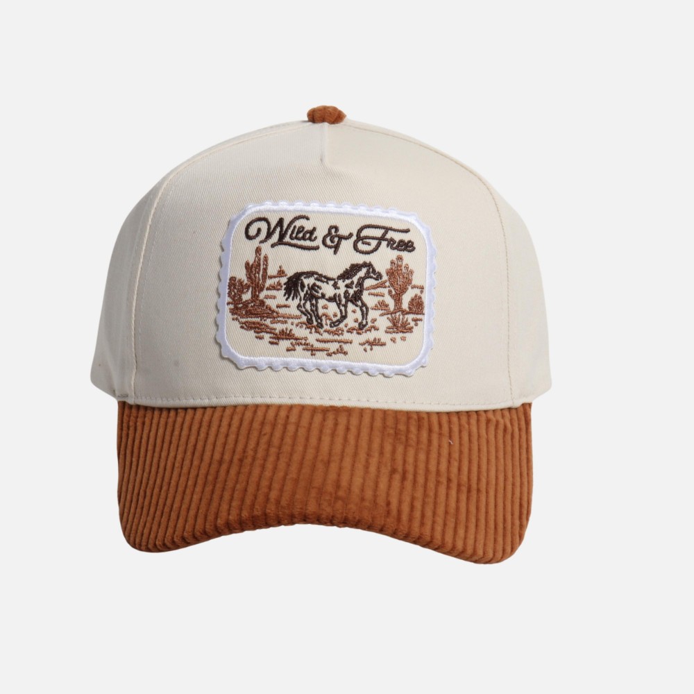 "Wild & Free" & Horse Embroidered Corduroy Bill Two Tone Baseball Cap - One Size Fits Most - Snap Back Closure - 100% Cotton view 2